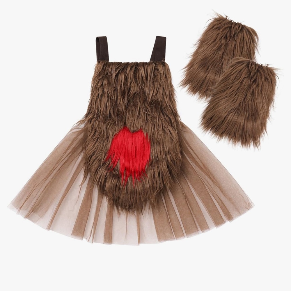 New Reindeer faux fur costume dress and leg warmers and antlers